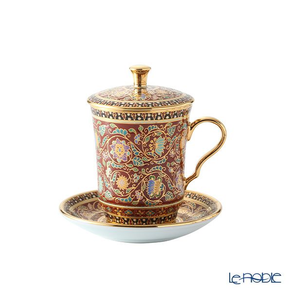 ブランベンジャロン工房 モカカップ＆ソーサー（蓋付） スコータイマルーン 150ml