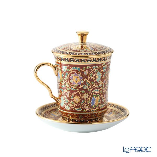 ブランベンジャロン工房 モカカップ＆ソーサー（蓋付） スコータイマルーン 150ml