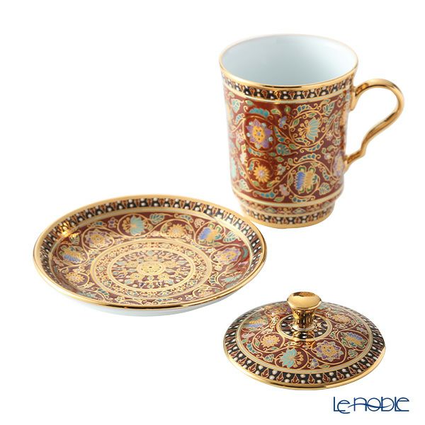 ブランベンジャロン工房 モカカップ＆ソーサー（蓋付） スコータイマルーン 150ml