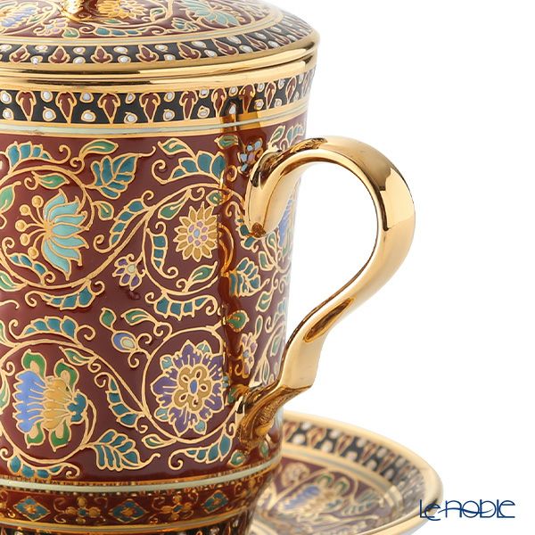 ブランベンジャロン工房 モカカップ＆ソーサー（蓋付） スコータイマルーン 150ml