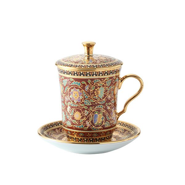 ブランベンジャロン工房 モカカップ＆ソーサー（蓋付） スコータイマルーン 150ml