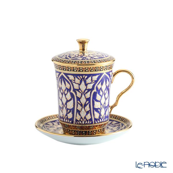 ブランベンジャロン工房 モカカップ＆ソーサー（蓋付） ロータスチャネルブルー 150ml