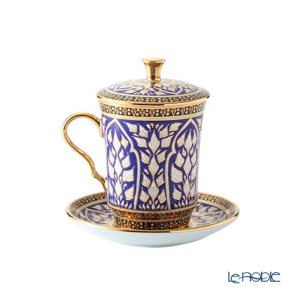 ブランベンジャロン工房 モカカップ＆ソーサー（蓋付） ロータスチャネルブルー 150ml