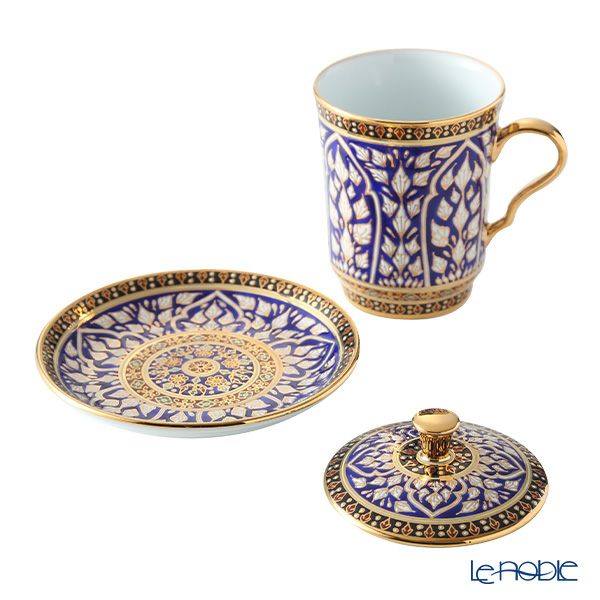 ブランベンジャロン工房 モカカップ＆ソーサー（蓋付） ロータスチャネルブルー 150ml