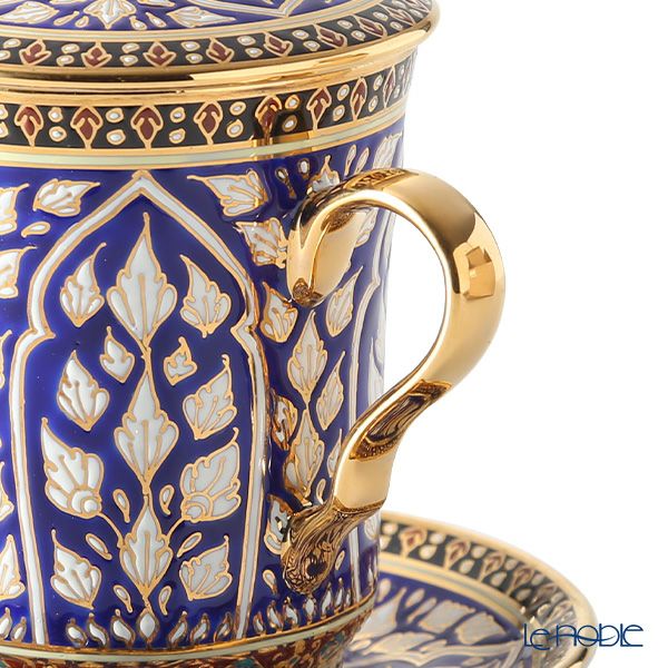 ブランベンジャロン工房 モカカップ＆ソーサー（蓋付） ロータスチャネルブルー 150ml