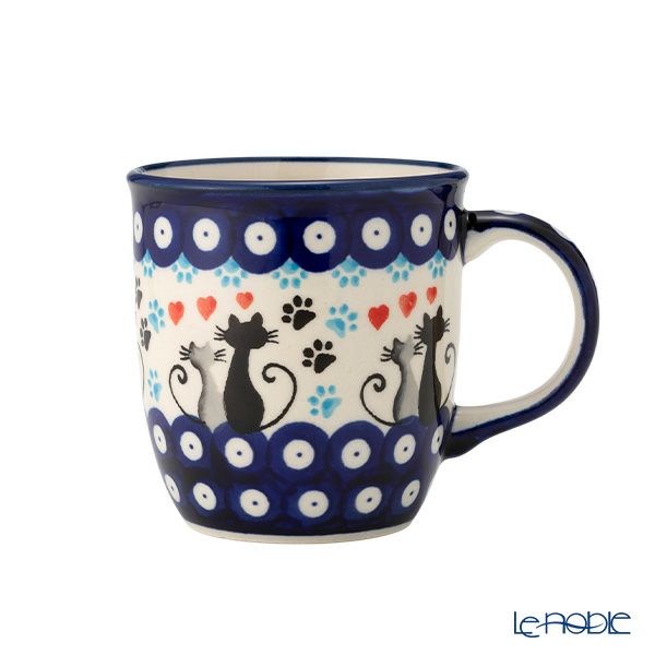 ポーリッシュポタリー（ポーランド陶器） ボレスワヴィエツ マグカップ 350ml／9.7cm 猫とハート 1105／A-1378A