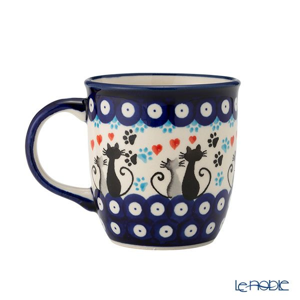 ポーリッシュポタリー（ポーランド陶器） ボレスワヴィエツ マグカップ 350ml／9.7cm 猫とハート 1105／A-1378A