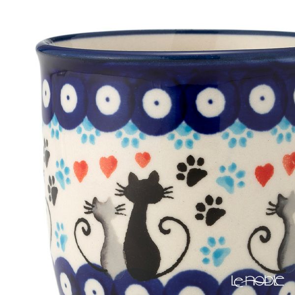ポーリッシュポタリー（ポーランド陶器） ボレスワヴィエツ マグカップ 350ml／9.7cm 猫とハート 1105／A-1378A