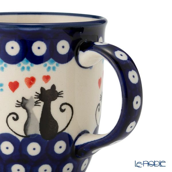 ポーリッシュポタリー（ポーランド陶器） ボレスワヴィエツ マグカップ 350ml／9.7cm 猫とハート 1105／A-1378A