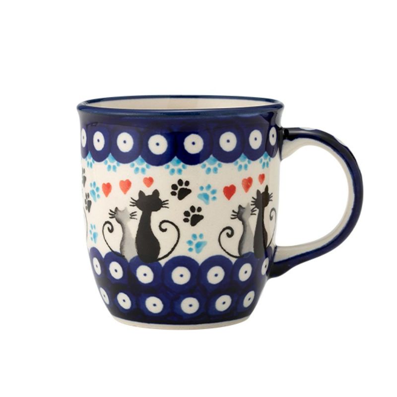 ポーリッシュポタリー（ポーランド陶器） ボレスワヴィエツ マグカップ 350ml／9.7cm 猫とハート 1105／A-1378A