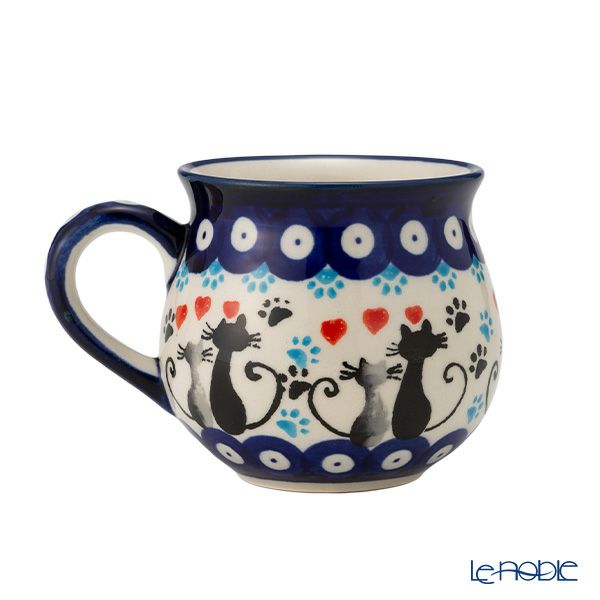 ポーリッシュポタリー（ポーランド陶器） ボレスワヴィエツ マグカップ 220ml／8cm 猫とハート 1452／A-1378A