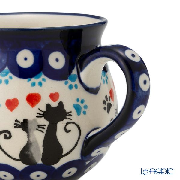 ポーリッシュポタリー（ポーランド陶器） ボレスワヴィエツ マグカップ 220ml／8cm 猫とハート 1452／A-1378A
