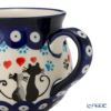 ポーリッシュポタリー（ポーランド陶器） ボレスワヴィエツ マグカップ 220ml／8cm 猫とハート 1452／A-1378A
