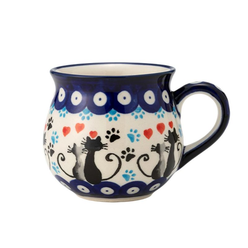 ポーリッシュポタリー（ポーランド陶器） ボレスワヴィエツ マグカップ 220ml／8cm 猫とハート 1452／A-1378A