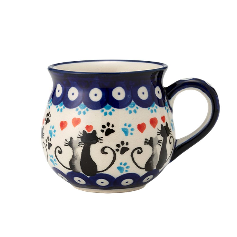 ポーリッシュポタリー（ポーランド陶器） ボレスワヴィエツ マグカップ 220ml／8cm 猫とハート 1452／A-1378A