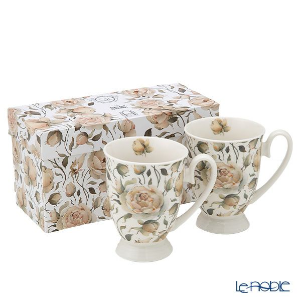 DUO フローラルシリーズ イングリッシュローズ マグカップ ホワイト ペア 340ml