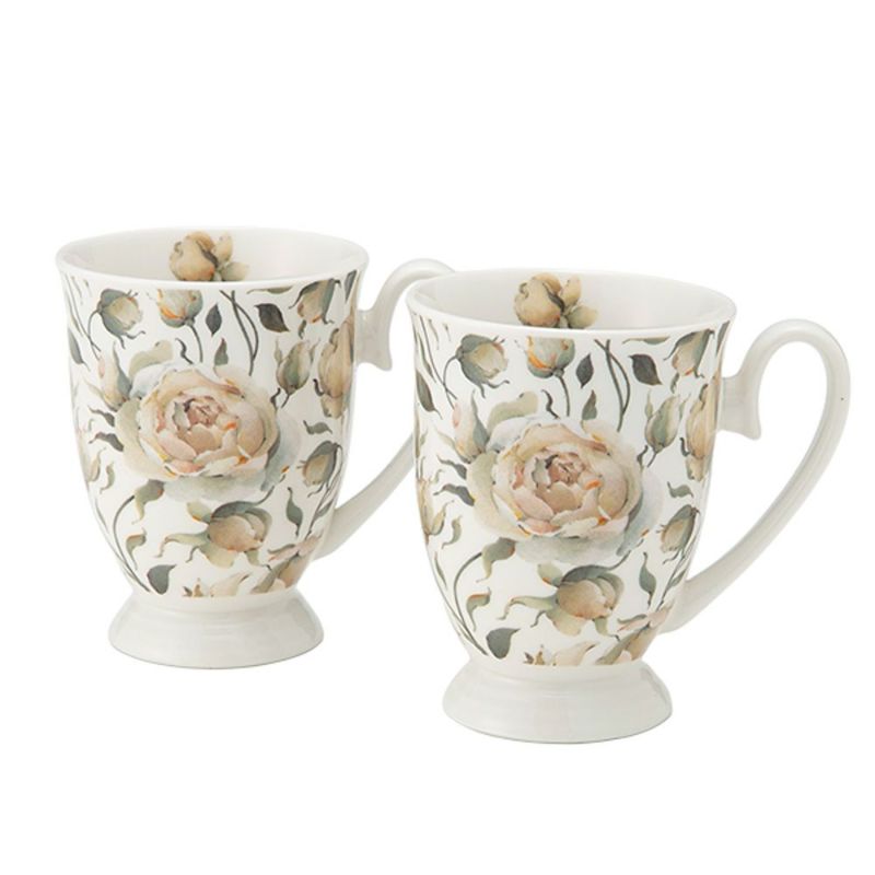 DUO フローラルシリーズ イングリッシュローズ マグカップ ホワイト ペア 340ml