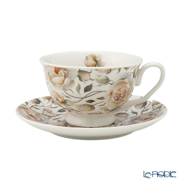 DUO フローラルシリーズ イングリッシュローズ カップ＆ソーサー ホワイト ペア 250ml