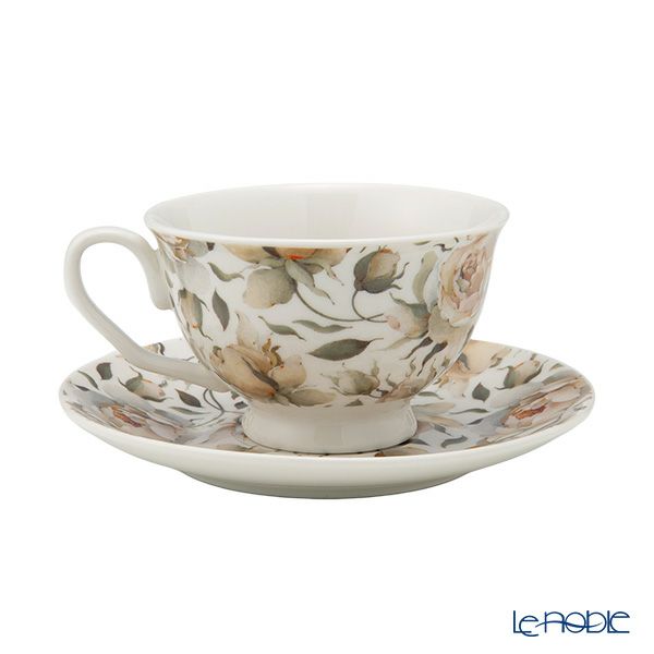 DUO フローラルシリーズ イングリッシュローズ カップ＆ソーサー ホワイト ペア 250ml