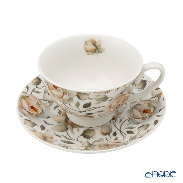 DUO フローラルシリーズ イングリッシュローズ カップ＆ソーサー ホワイト ペア 250ml