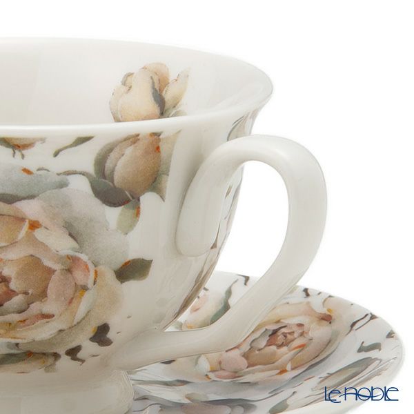 DUO フローラルシリーズ イングリッシュローズ カップ＆ソーサー ホワイト ペア 250ml