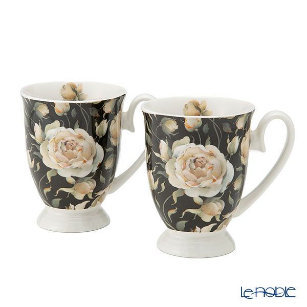 DUO フローラルシリーズ イングリッシュローズ マグカップ ブラック ペア 340ml