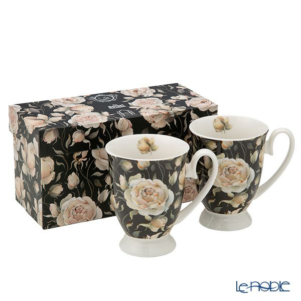 DUO フローラルシリーズ イングリッシュローズ マグカップ ブラック ペア 340ml
