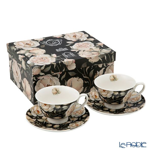 DUO フローラルシリーズ イングリッシュローズ カップ＆ソーサー ブラック ペア 250ml