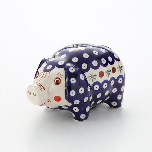 ポーリッシュポタリー（ポーランド陶器） ボレスワヴィエツ ピギーバンク（豚の貯金箱） 15.5cm／H9.3cm 1815／D-41
