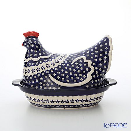 ポーリッシュポタリー（ポーランド陶器） ボレスワヴィエツ 蓋付ディッシュ（ニワトリ） 32.5cm 1773／1788／A-166A