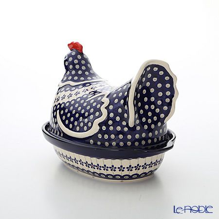 ポーリッシュポタリー（ポーランド陶器） ボレスワヴィエツ 蓋付ディッシュ（ニワトリ） 32.5cm 1773／1788／A-166A