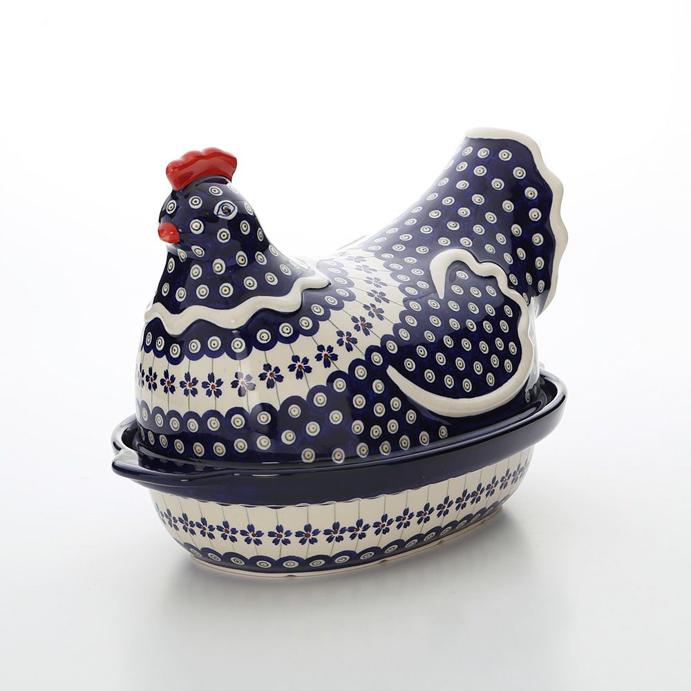 ポーリッシュポタリー（ポーランド陶器） ボレスワヴィエツ 蓋付ディッシュ（ニワトリ） 32.5cm 1773／1788／A-166A