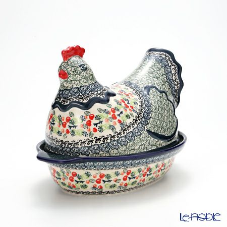 ポーリッシュポタリー（ポーランド陶器） ボレスワヴィエツ 蓋付ディッシュ（ニワトリ） 32.5cm 1773／1788／DU158