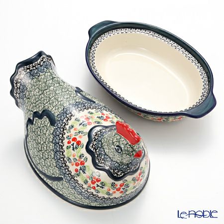 ポーリッシュポタリー（ポーランド陶器） ボレスワヴィエツ 蓋付ディッシュ（ニワトリ） 32.5cm 1773／1788／DU158