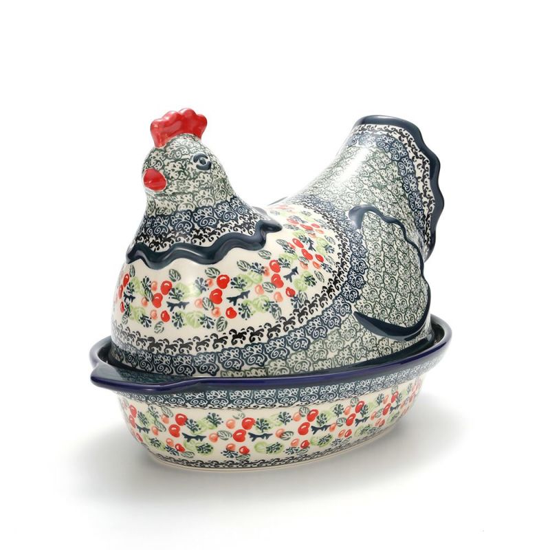 ポーリッシュポタリー（ポーランド陶器） ボレスワヴィエツ 蓋付ディッシュ（ニワトリ） 32.5cm 1773／1788／DU158