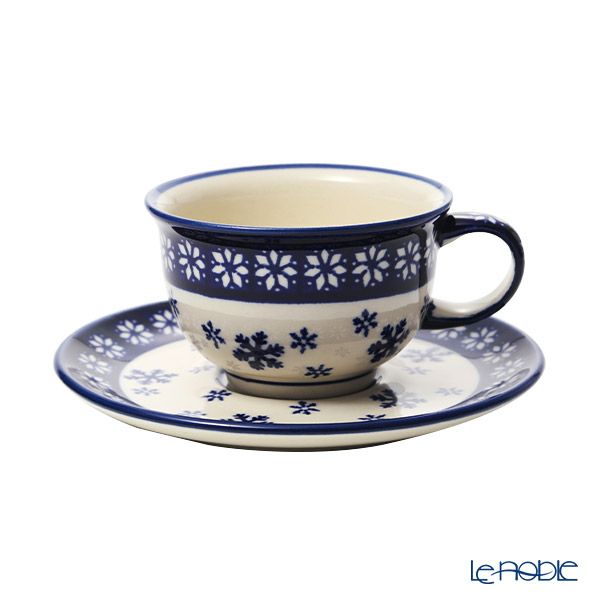 ポーリッシュポタリー（ポーランド陶器） ボレスワヴィエツ ティーカップ＆ソーサー 220ml／16cm XMAS／クリスマス（雪の結晶） 775／836／925A