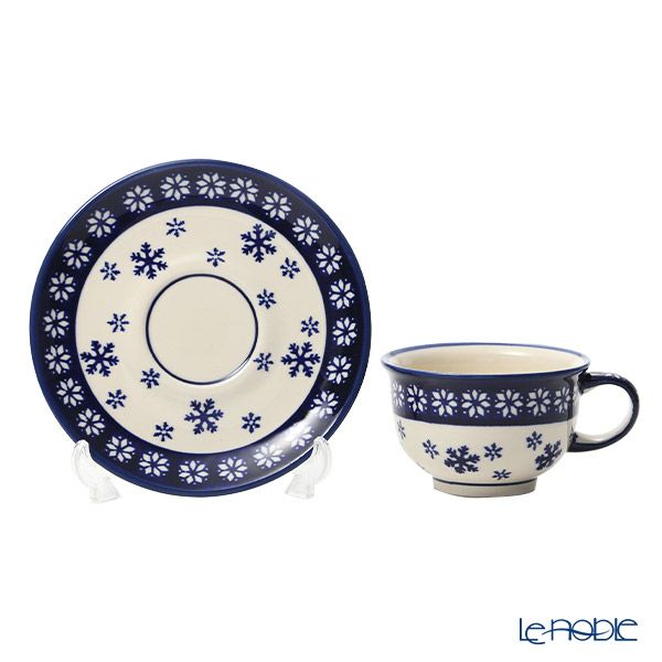 ポーリッシュポタリー（ポーランド陶器） ボレスワヴィエツ ティーカップ＆ソーサー 220ml／16cm XMAS／クリスマス（雪の結晶） 775／836／925A
