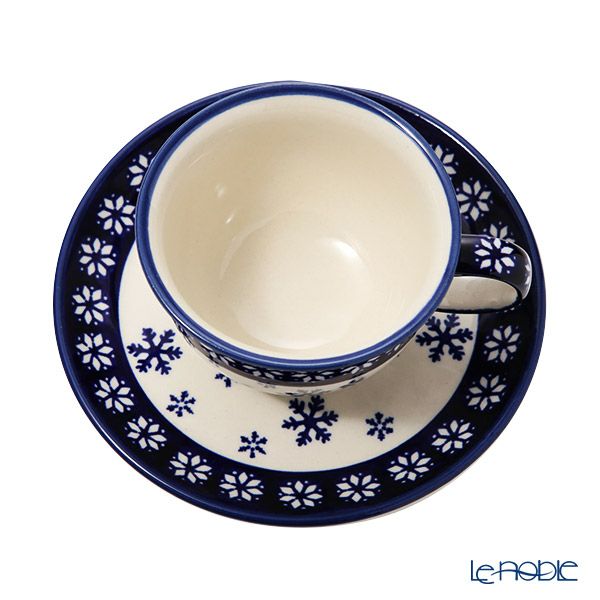 ポーリッシュポタリー（ポーランド陶器） ボレスワヴィエツ ティーカップ＆ソーサー 220ml／16cm XMAS／クリスマス（雪の結晶） 775／836／925A