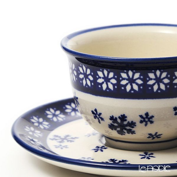 ポーリッシュポタリー（ポーランド陶器） ボレスワヴィエツ ティーカップ＆ソーサー 220ml／16cm XMAS／クリスマス（雪の結晶） 775／836／925A