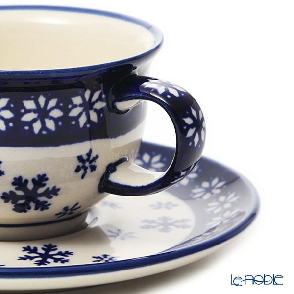 ポーリッシュポタリー（ポーランド陶器） ボレスワヴィエツ ティーカップ＆ソーサー 220ml／16cm XMAS／クリスマス（雪の結晶） 775／836／925A