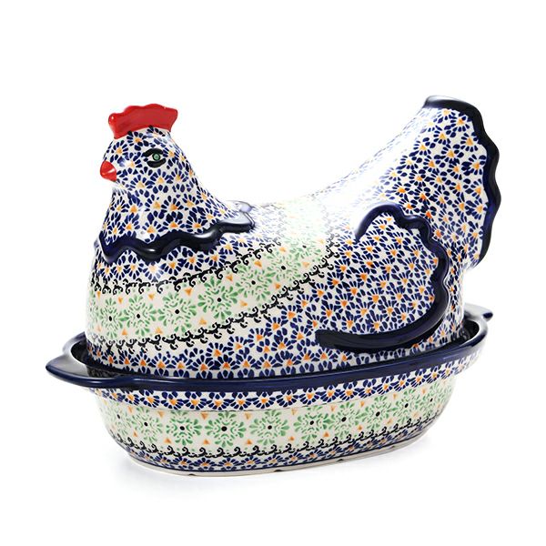 ポーリッシュポタリー（ポーランド陶器） ボレスワヴィエツ 蓋付きディッシュ（ニワトリ） 32.5cm 1773／1788／A-1155A