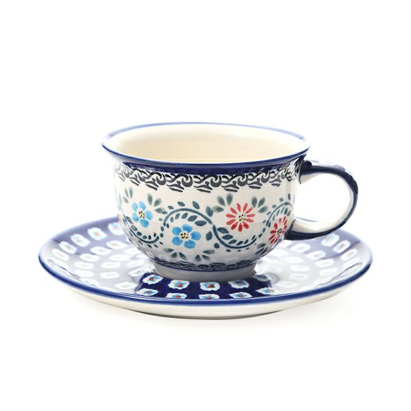 ポーリッシュポタリー（ポーランド陶器） ボレスワヴィエツ ティーカップ＆ソーサー 220ml／16cm 775／836／A-1145A