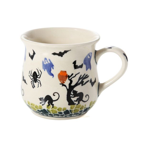 ポーリッシュポタリー（ポーランド陶器） ボレスワヴィエツ マグカップ 250ml／8.6cm お化け＆猫 ハロウィン 1599／DU-OK125