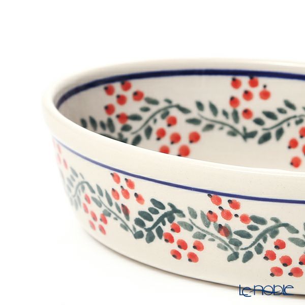 ポーリッシュポタリー（ポーランド陶器） ボレスワヴィエツ オーバルディッシュ（グラタン皿） 16.4cm／H4.5cm XMAS／クリスマス（ひいらぎ） 1894A／1005