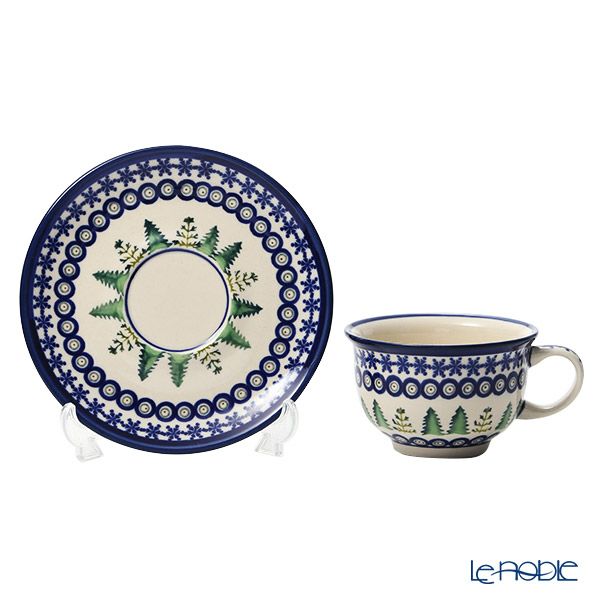 ポーリッシュポタリー（ポーランド陶器） ボレスワヴィエツ ティーカップ＆ソーサー 220ml／16cm XMAS／クリスマス（もみの木） 775／836／A-1001