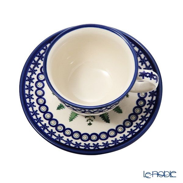 ポーリッシュポタリー（ポーランド陶器） ボレスワヴィエツ ティーカップ＆ソーサー 220ml／16cm XMAS／クリスマス（もみの木） 775／836／A-1001