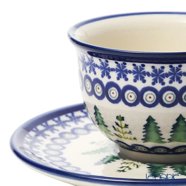 ポーリッシュポタリー（ポーランド陶器） ボレスワヴィエツ ティーカップ＆ソーサー 220ml／16cm XMAS／クリスマス（もみの木） 775／836／A-1001