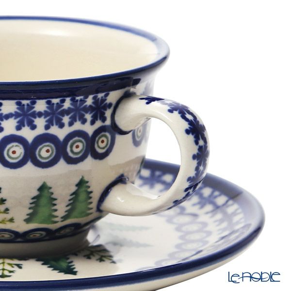 ポーリッシュポタリー（ポーランド陶器） ボレスワヴィエツ ティーカップ＆ソーサー 220ml／16cm XMAS／クリスマス（もみの木） 775／836／A-1001