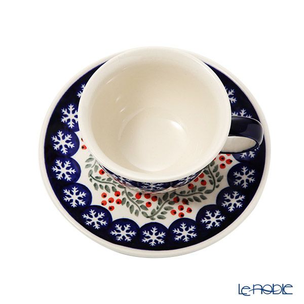 ポーリッシュポタリー（ポーランド陶器） ボレスワヴィエツ ティーカップ＆ソーサー 220ml／16cm XMAS／クリスマス（ひいらぎ） 775／836／1005