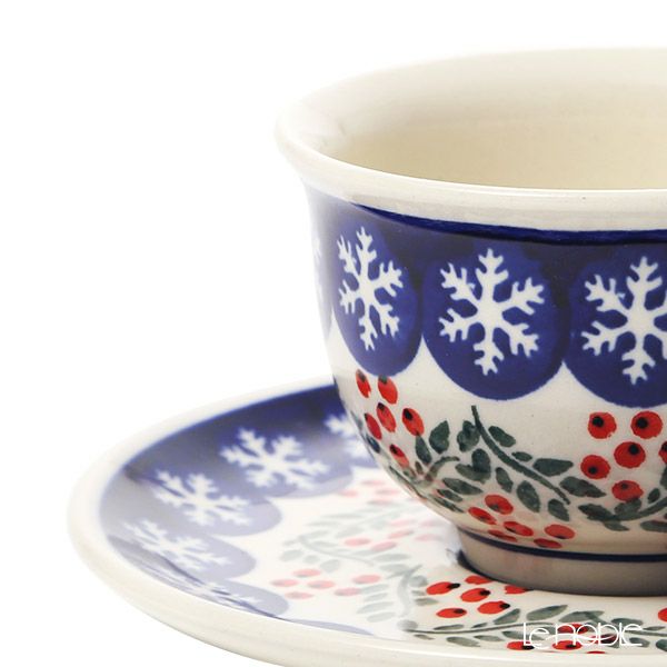 ポーリッシュポタリー（ポーランド陶器） ボレスワヴィエツ ティーカップ＆ソーサー 220ml／16cm XMAS／クリスマス（ひいらぎ） 775／836／1005